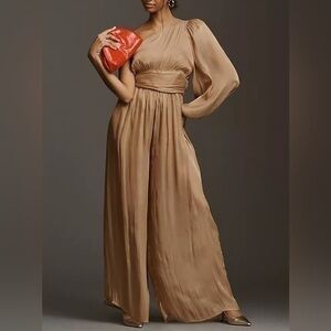 Anthropologie One-Shoulder Metallic Jumpsuit